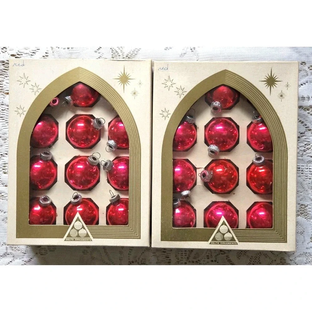 24 Glass Christmas Ornaments Pinkish MCM Delta American Made Vtg Holiday Decor